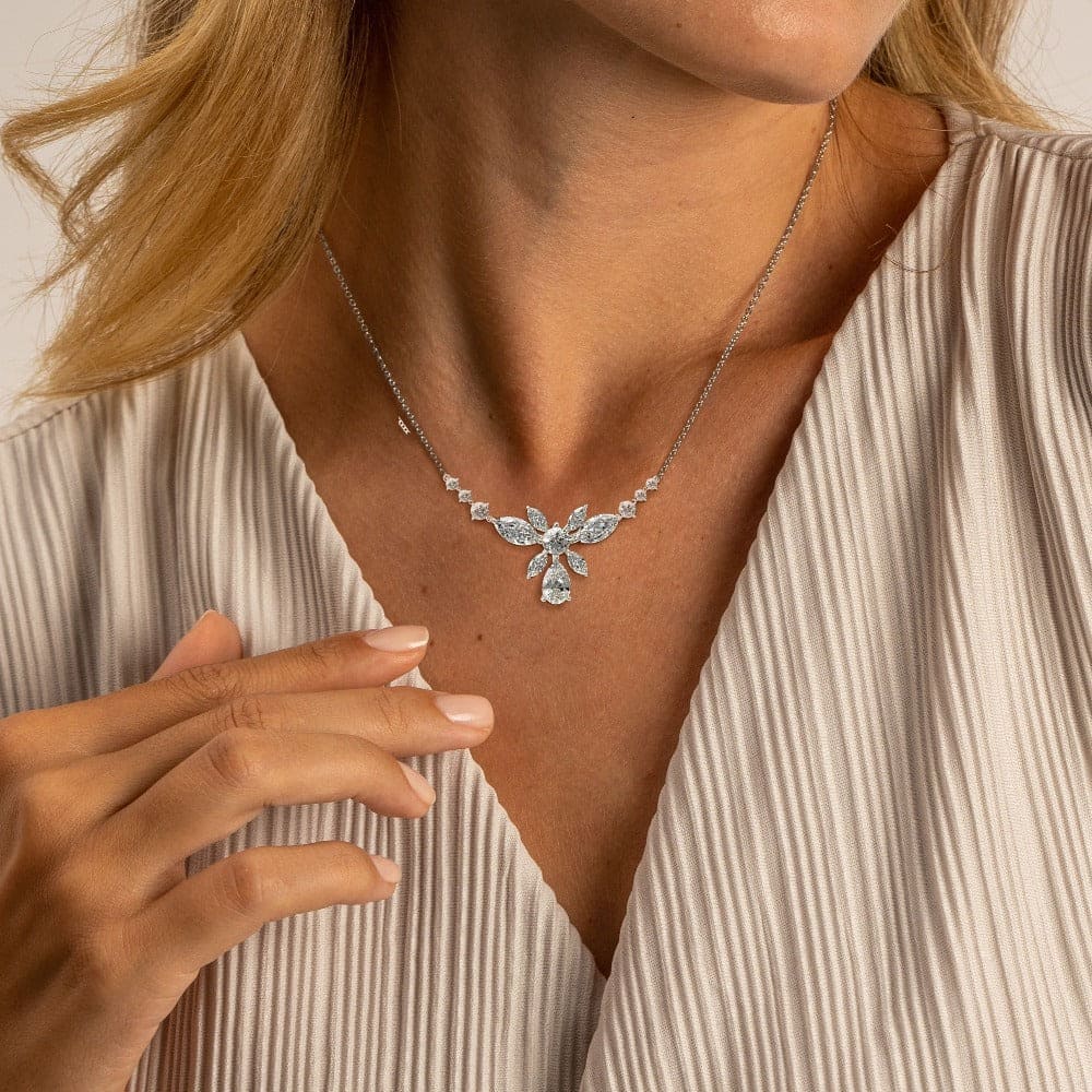 Blossom : Collier Diamants Taille Brillant Floraux - Argent Sterling S925