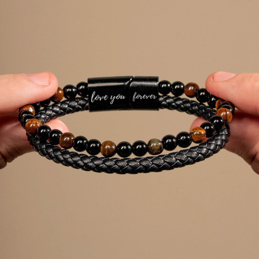 À Mon Fils | Je T'aime Pour Toujours | Bracelet Perles Cuir