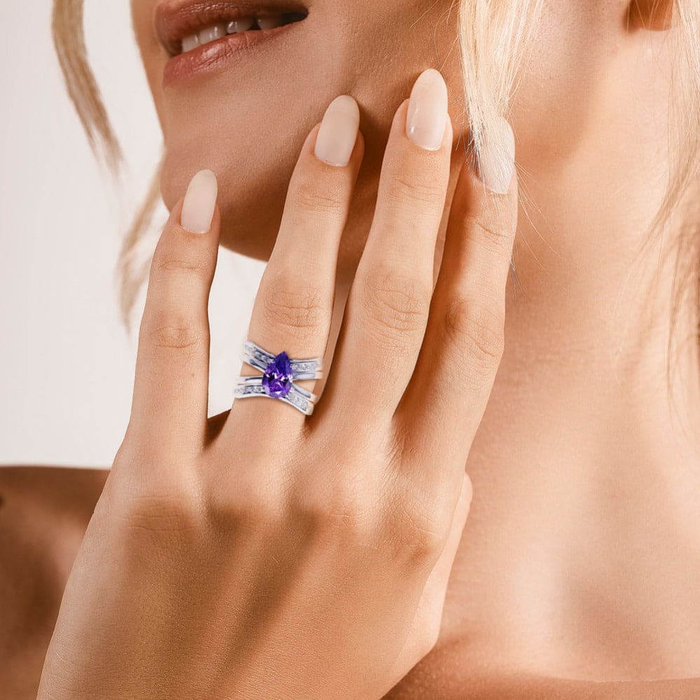 La Mariée : Ensemble Triple 3-en-1 Bague Améthyste - Argent Sterling S925