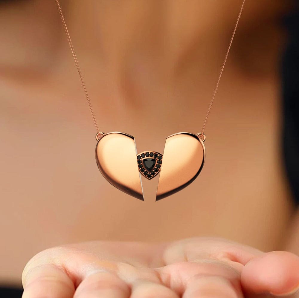 Collier Cœur Trinity Diamant Noir Ange Déchu - Larme de Minuit