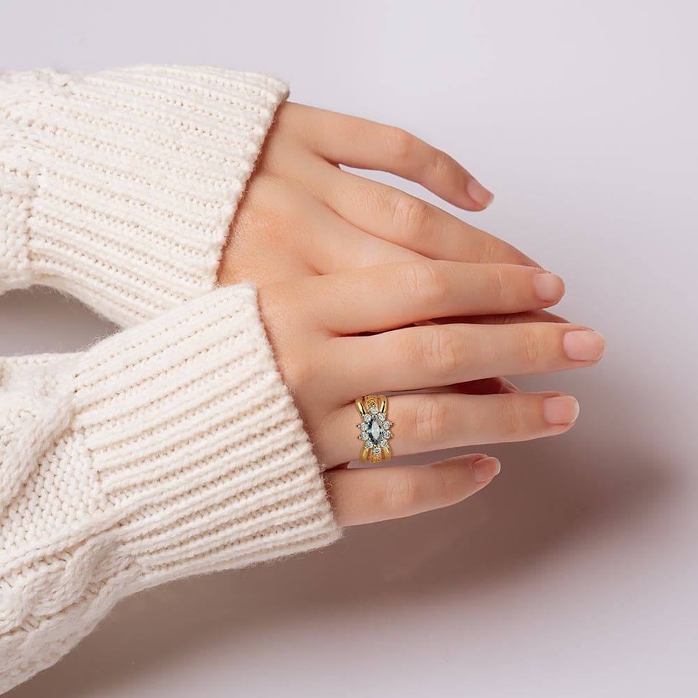 Marquise Éclat: Bague Grappe de Gemmes - Vermeil Or 18K