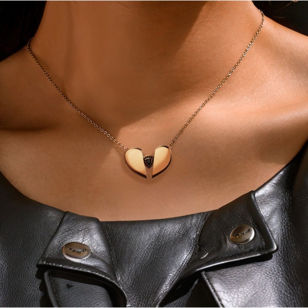 Collier Cœur Trinity Diamant Noir Ange Déchu - Larme de Minuit