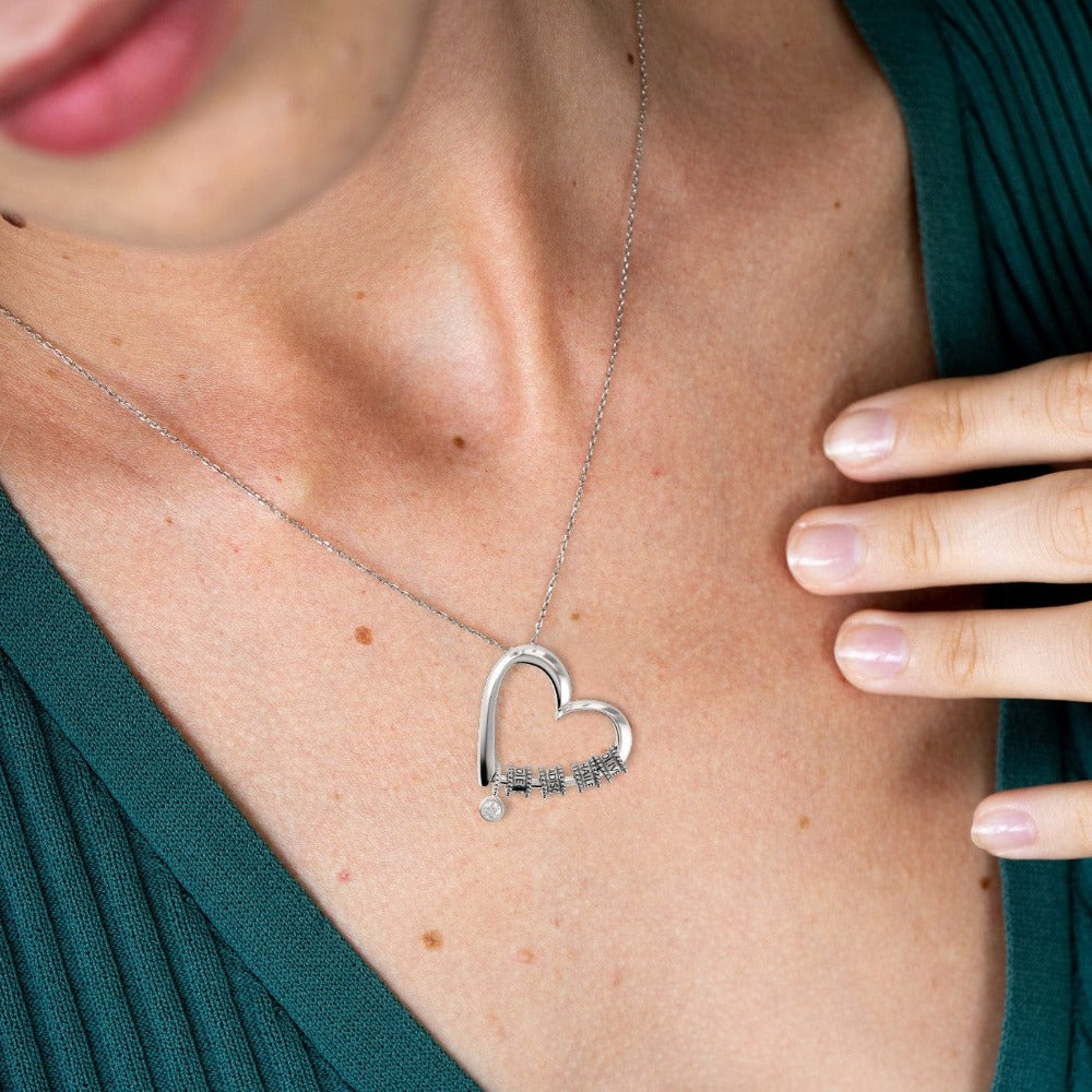 Collier Cœur avec Perles Gravées & Diamant