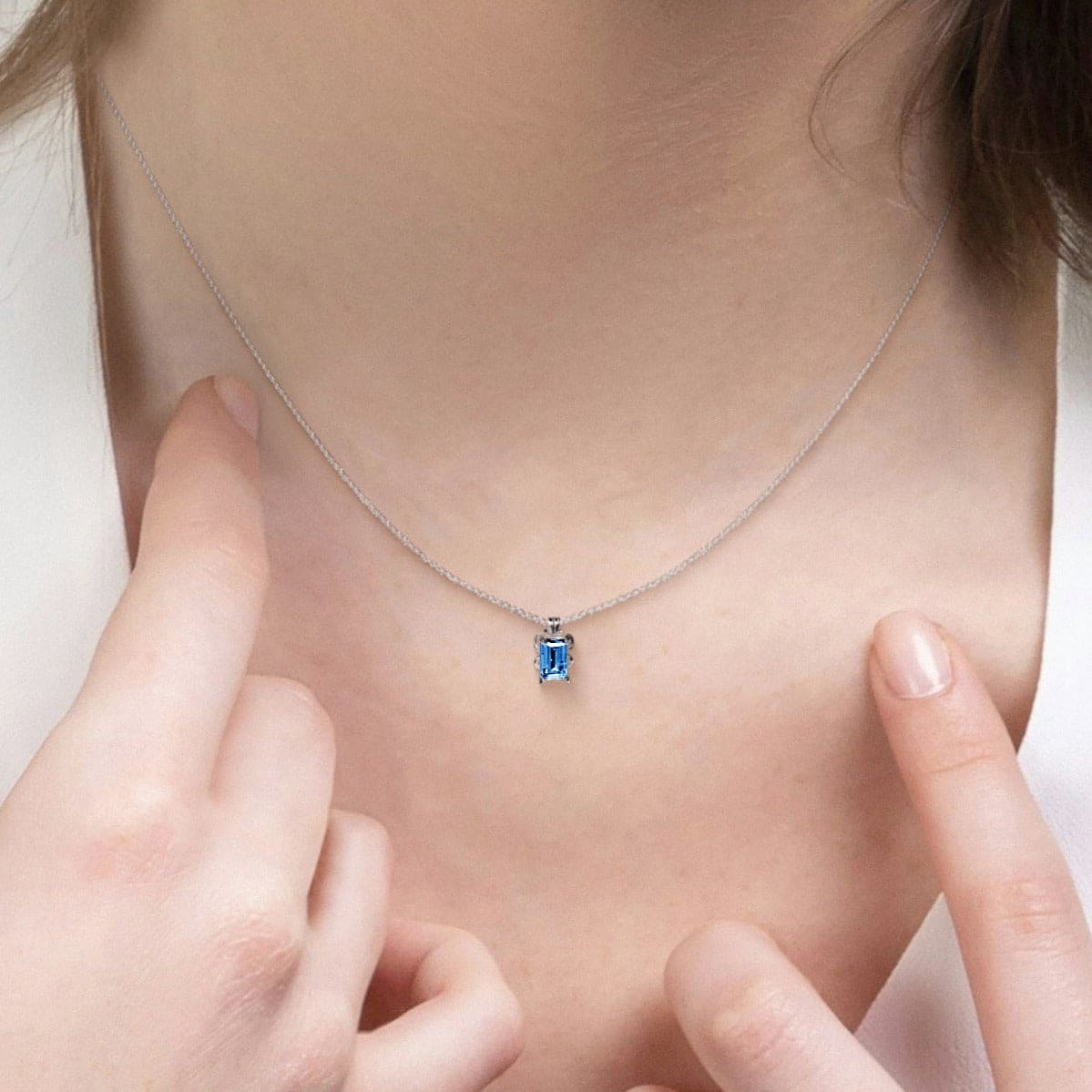 Collier Pierre de Naissance Aigue-Marine de Mars - Argent Sterling S925