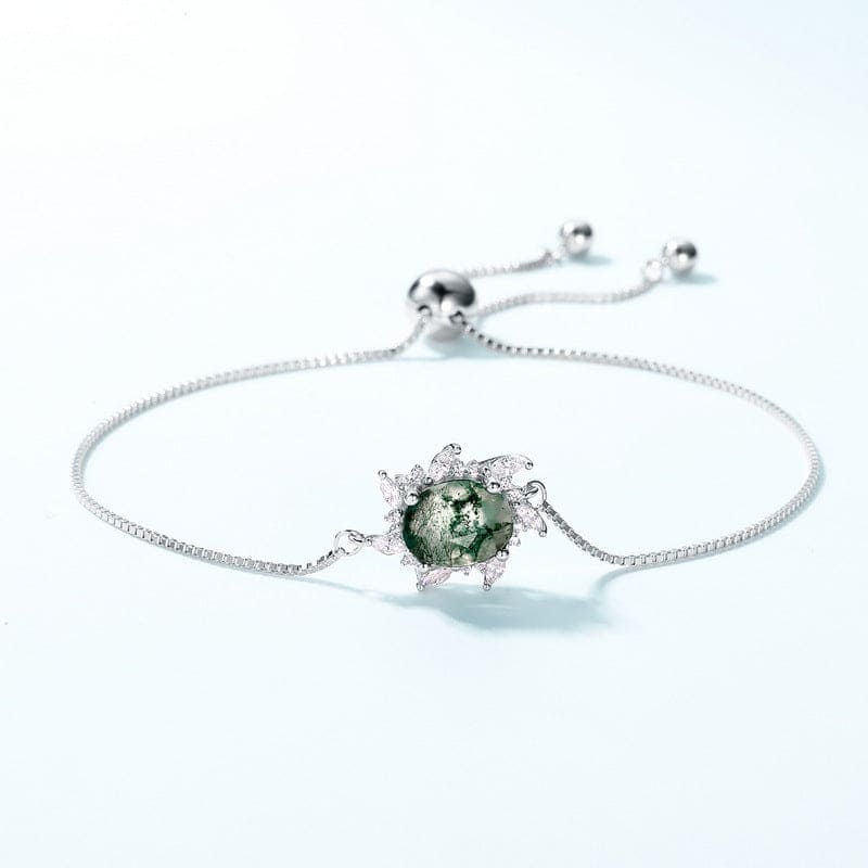 Bracelet Agate Mousse Naturelle Éclat Solaire - Argent Sterling S925
