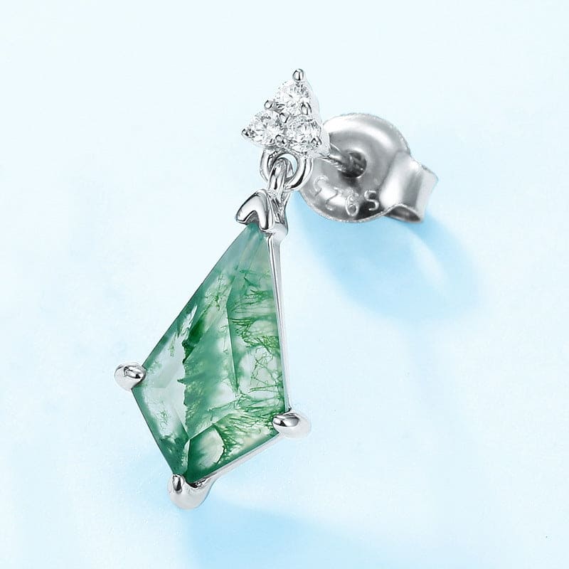 Boucles d'oreilles en Agate Mousse Naturelle Taille Cerf-volant - Argent Sterling S925
