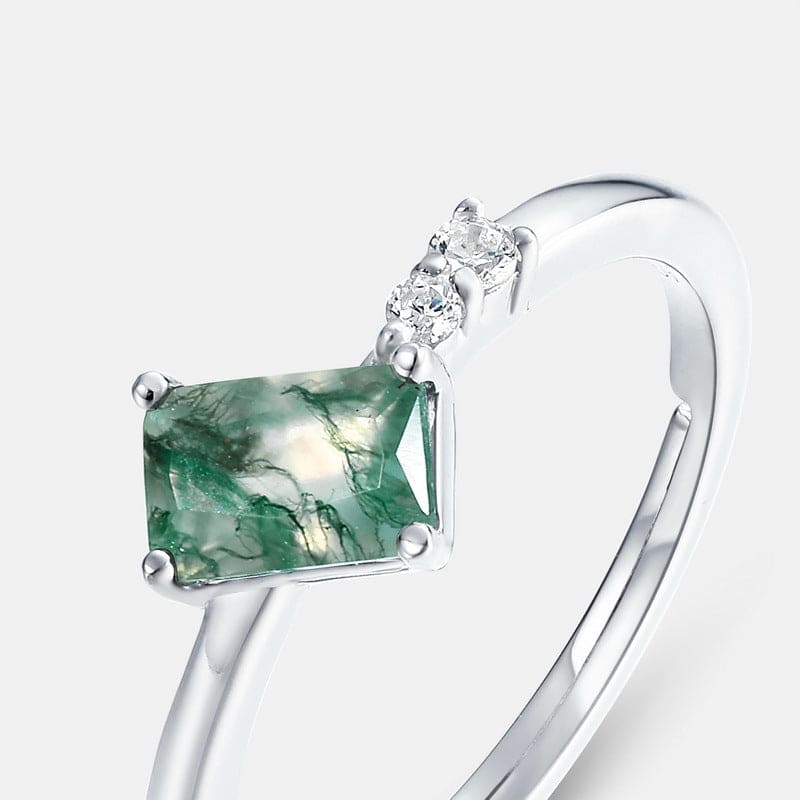 Bague Trio Accent Agate Mousse Naturelle - Argent Sterling S925