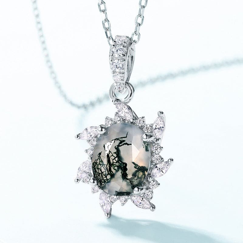 Collier Pendentif Agate Mousse Naturelle Étoile - Argent Sterling S925