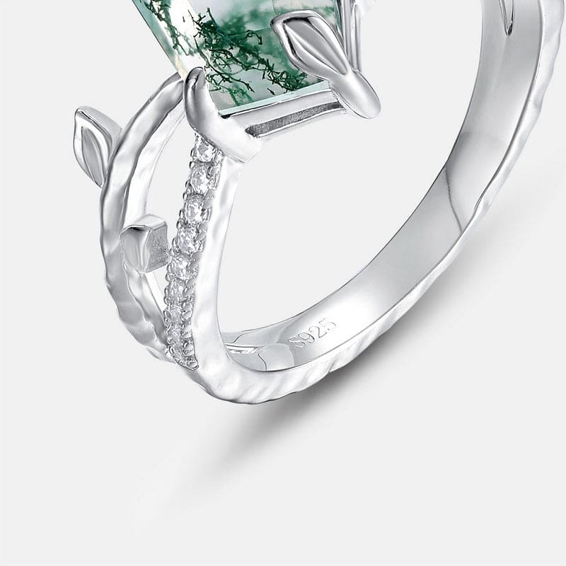 Bague Kite Cut Agate Mousse Naturelle Diamant - Argent Sterling S925