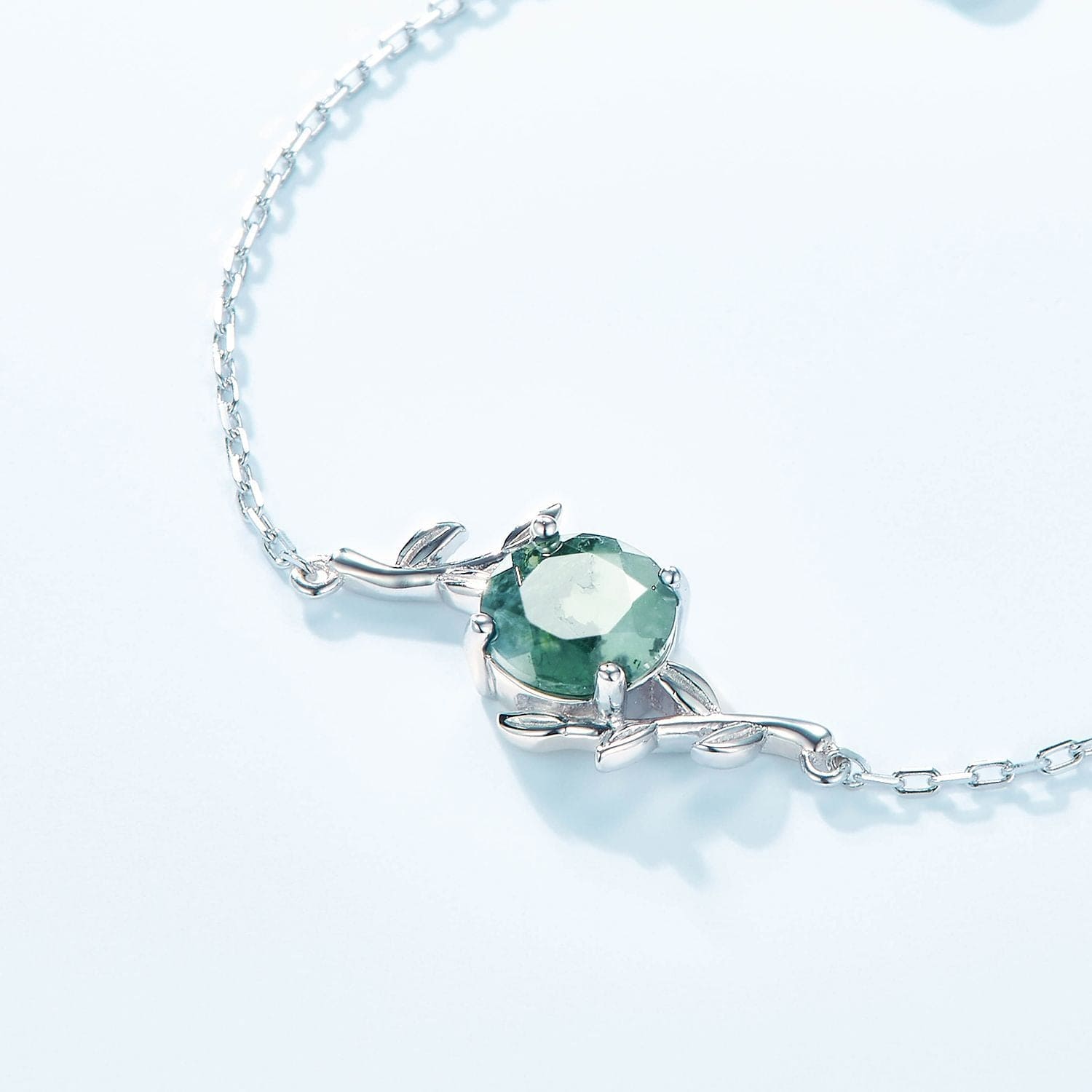 Bracelet Agate Mousse Naturelle - Argent Sterling S925