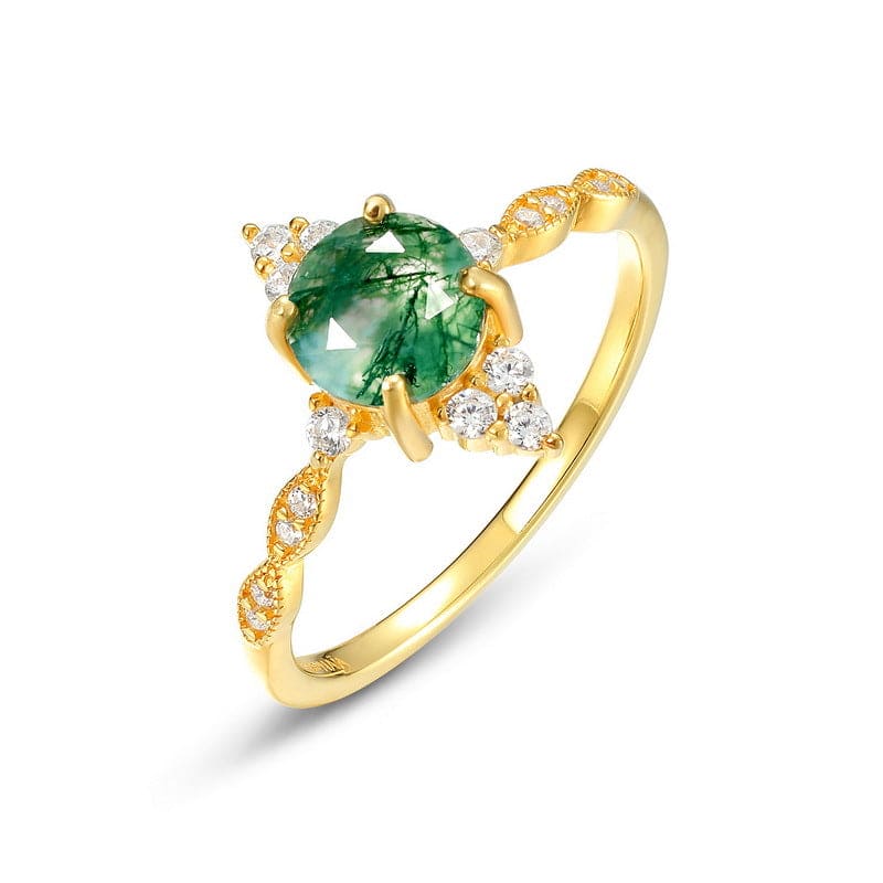 Bague en or avec agate mousse naturelle taille marquise - Argent sterling S925