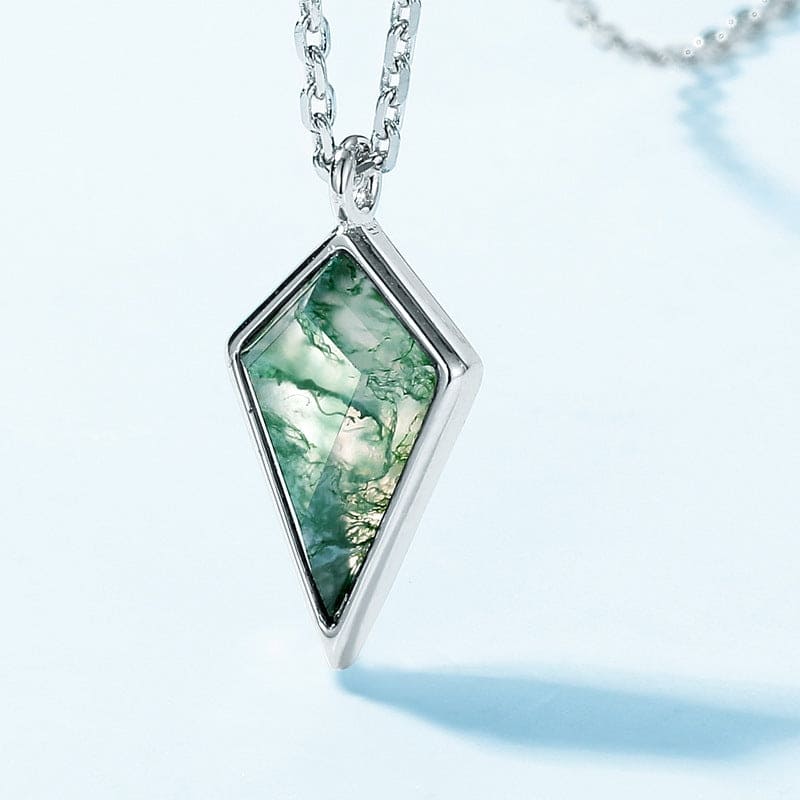 Collier Pendentif Aigue-Marine Mousse Naturelle Harmonie Cerf-volant - Argent Sterling S925