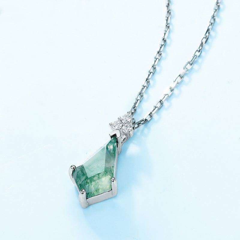 Collier Pointe Agate Mousse Naturelle Taille Trillion - Argent Sterling S925