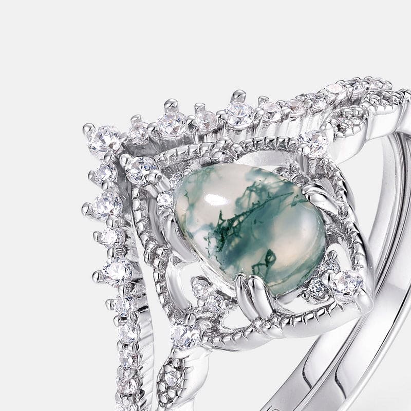 Ensemble de bagues ovales en agate naturelle incrustées de diamants - Argent Sterling S925