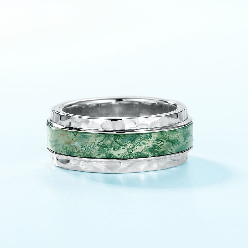 Bague Incrustée Agate Mousse Naturelle - Argent Sterling S925