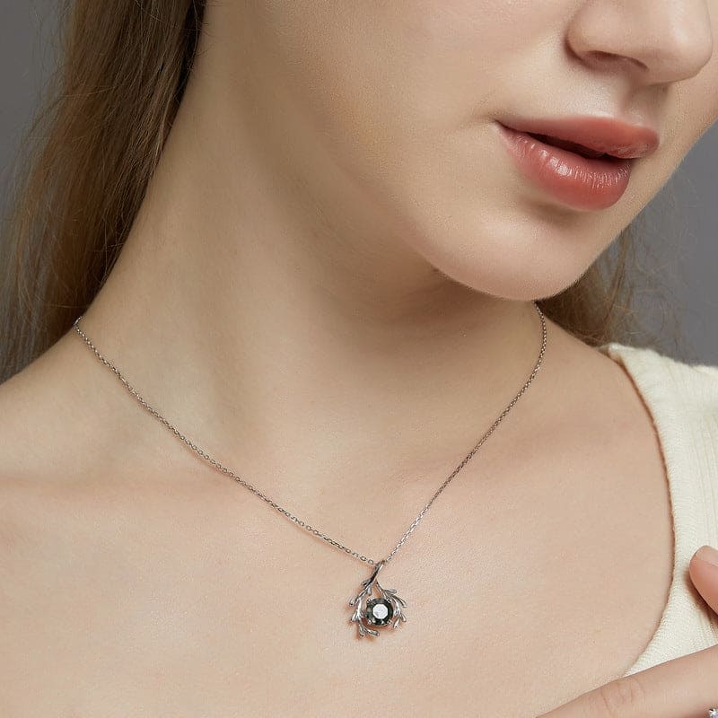 Collier Pendentif Agate Mousse Naturelle Étreinte Botanique - Argent Sterling S925