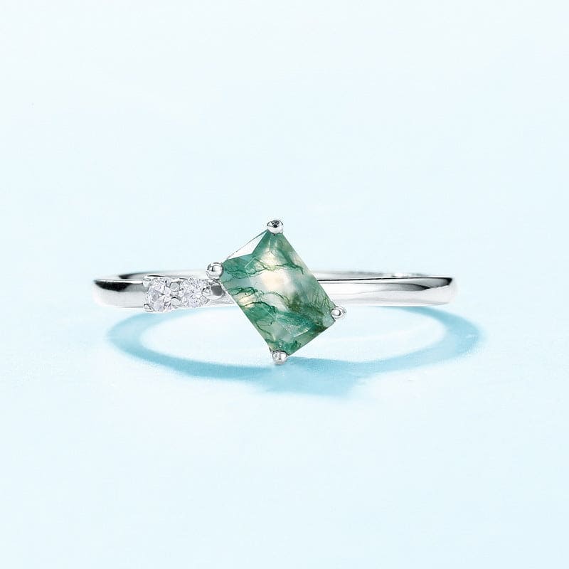 Bague Trio Accent Agate Mousse Naturelle - Argent Sterling S925
