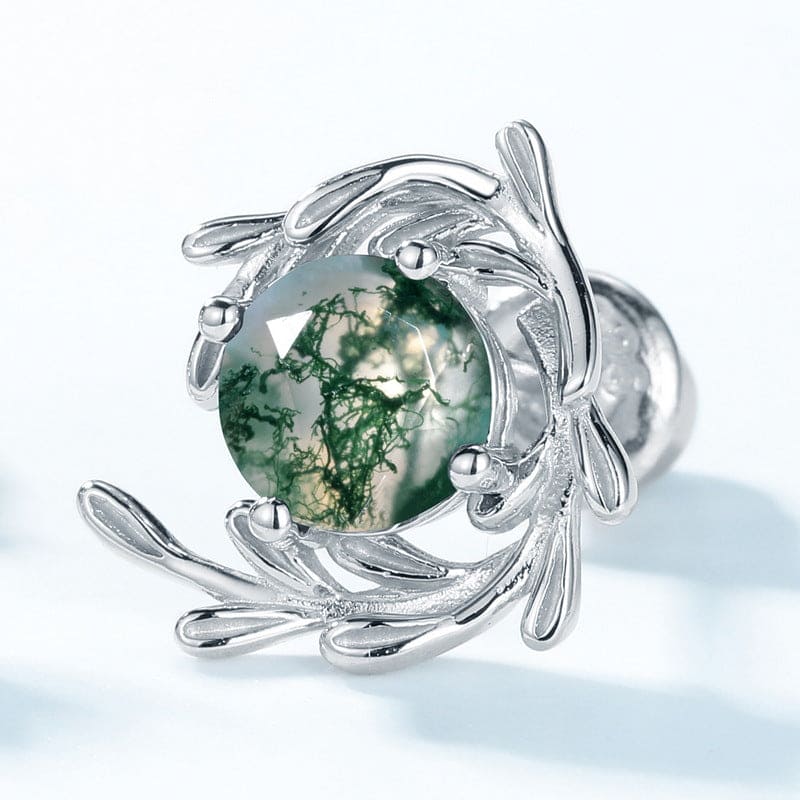 À Ma Magnifique Épouse | Boucles d'Oreilles Agate Mousse Feuille - Argent Sterling S925