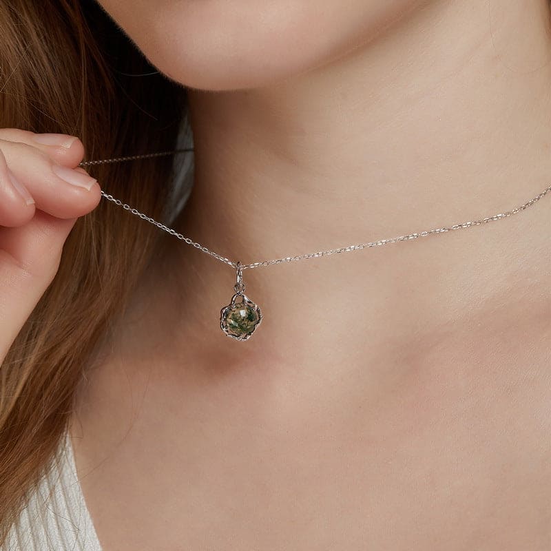 Collier Pendentif Nœud Celtique Agate Mousse Naturelle - Argent Sterling S925
