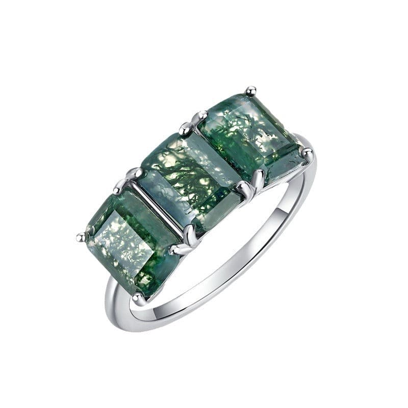 Bague Triple Agate Mousse Naturelle - Argent Sterling S925