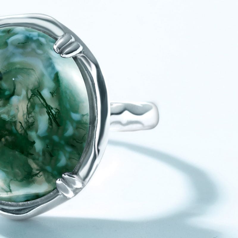 Bague en Agate Mousse Naturelle Flux Organique - Argent Sterling S925