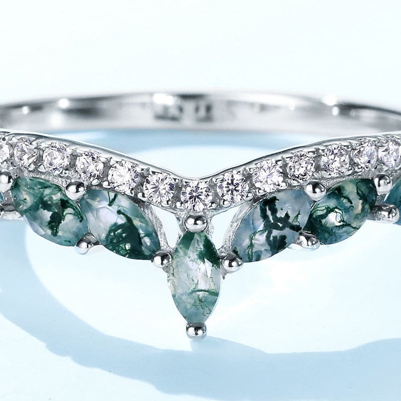 Bague Éternité Vague Agate Mousse Naturelle Diamant - Argent Sterling S925