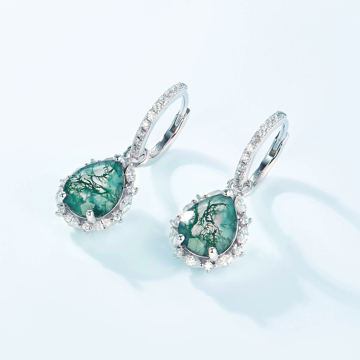 À Ma Femme | Boucles d'Oreilles Agate Mousse Goutte - Argent Sterling S925