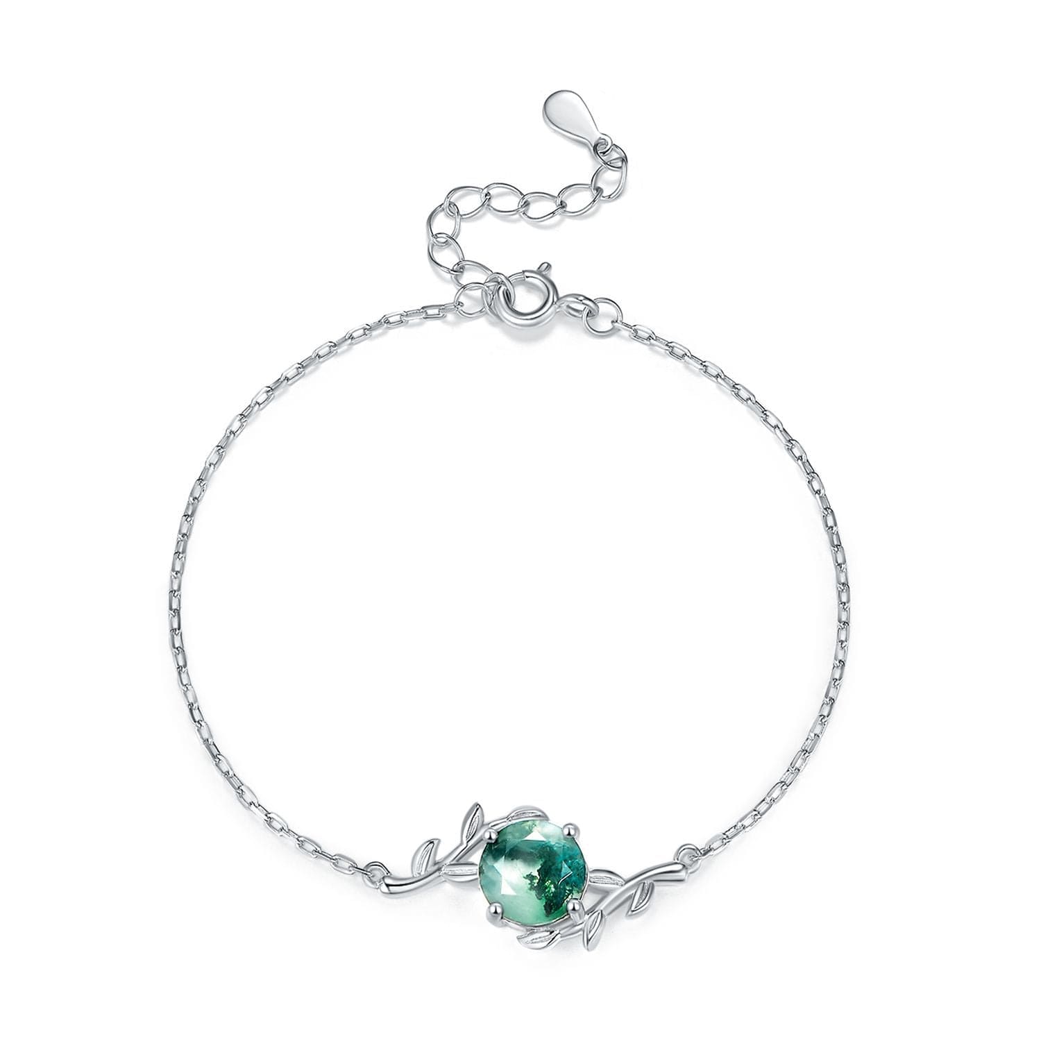 Bracelet Agate Mousse Naturelle - Argent Sterling S925