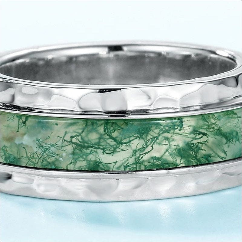 Bague Incrustée Agate Mousse Naturelle - Argent Sterling S925