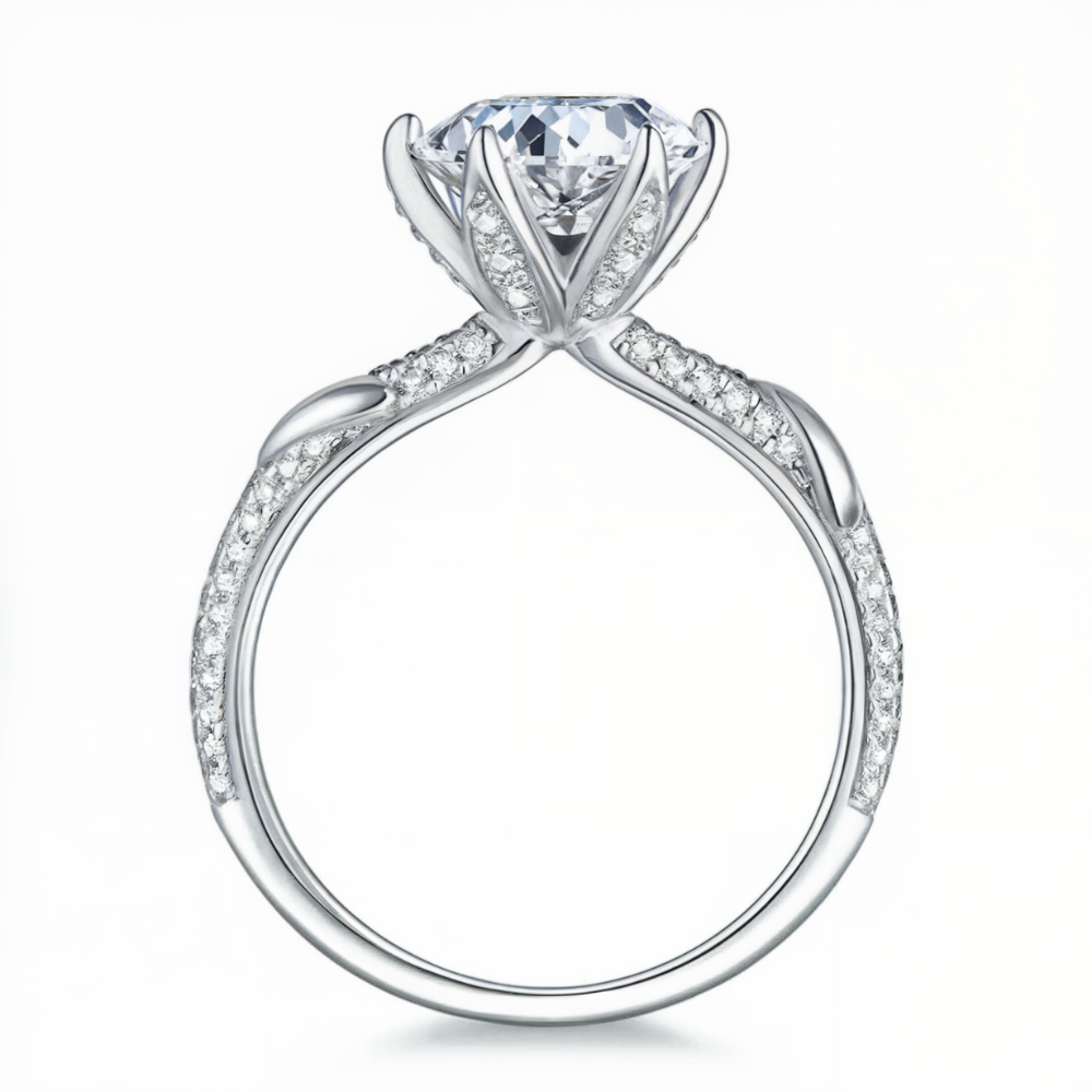 Bague Moissanite 3CT Double Pavé Taille Ronde