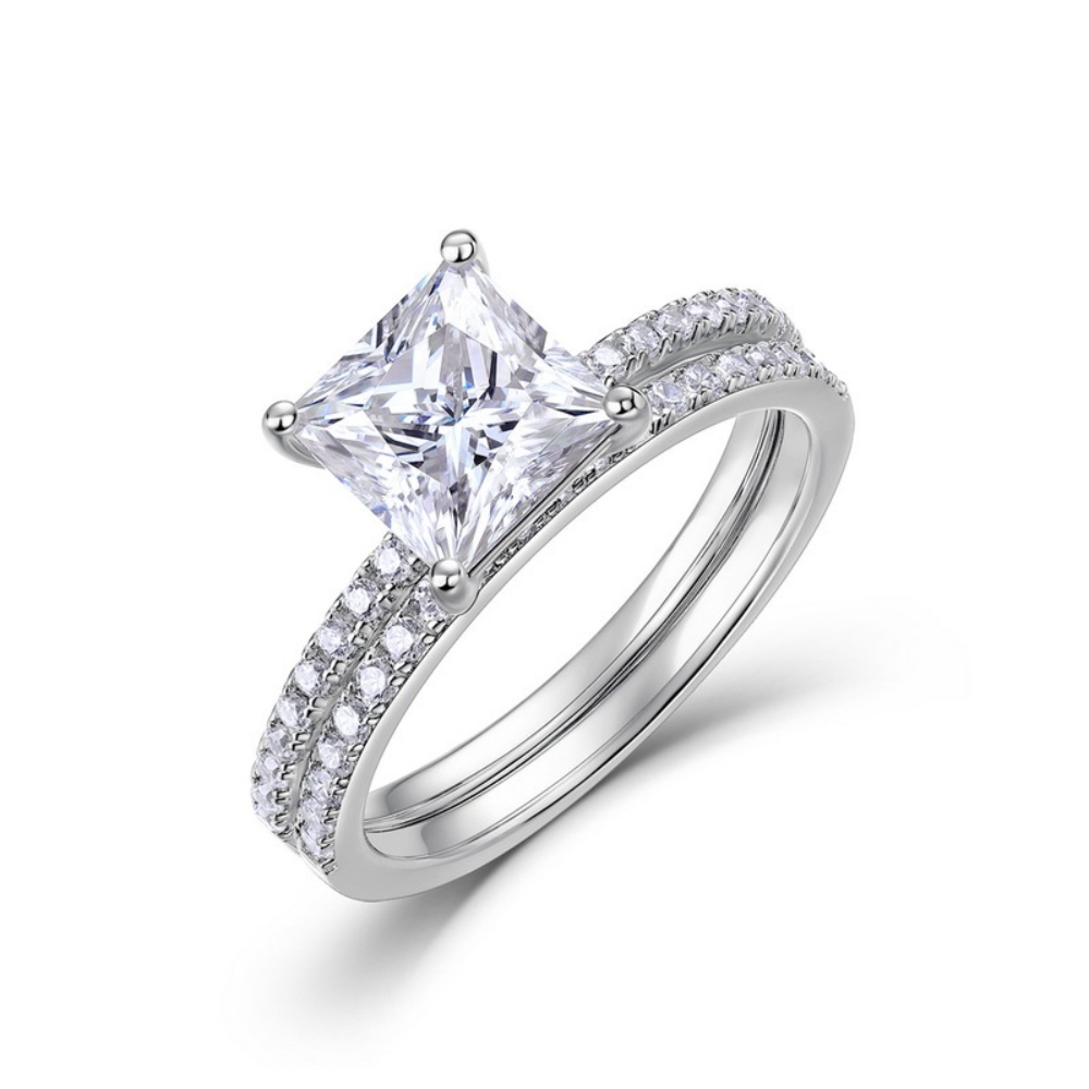 2Pcs Bague Moissanite Taille Coussin 2CT
