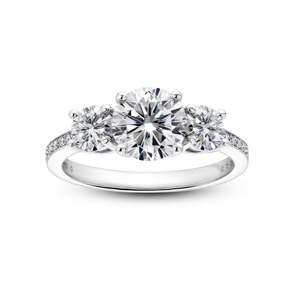 Bague Moissanite 3 pierres, taille ronde, 2CT