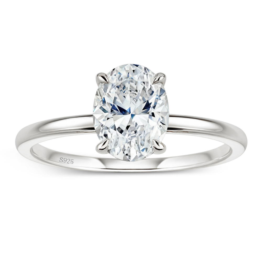 Bague solitaire moissanite, taille ovale, or rose