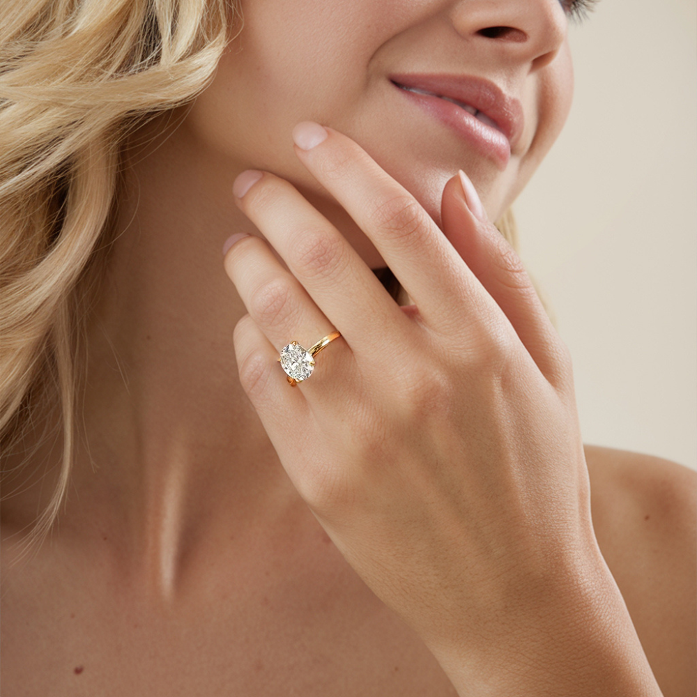 Bague solitaire moissanite, taille ovale, or rose