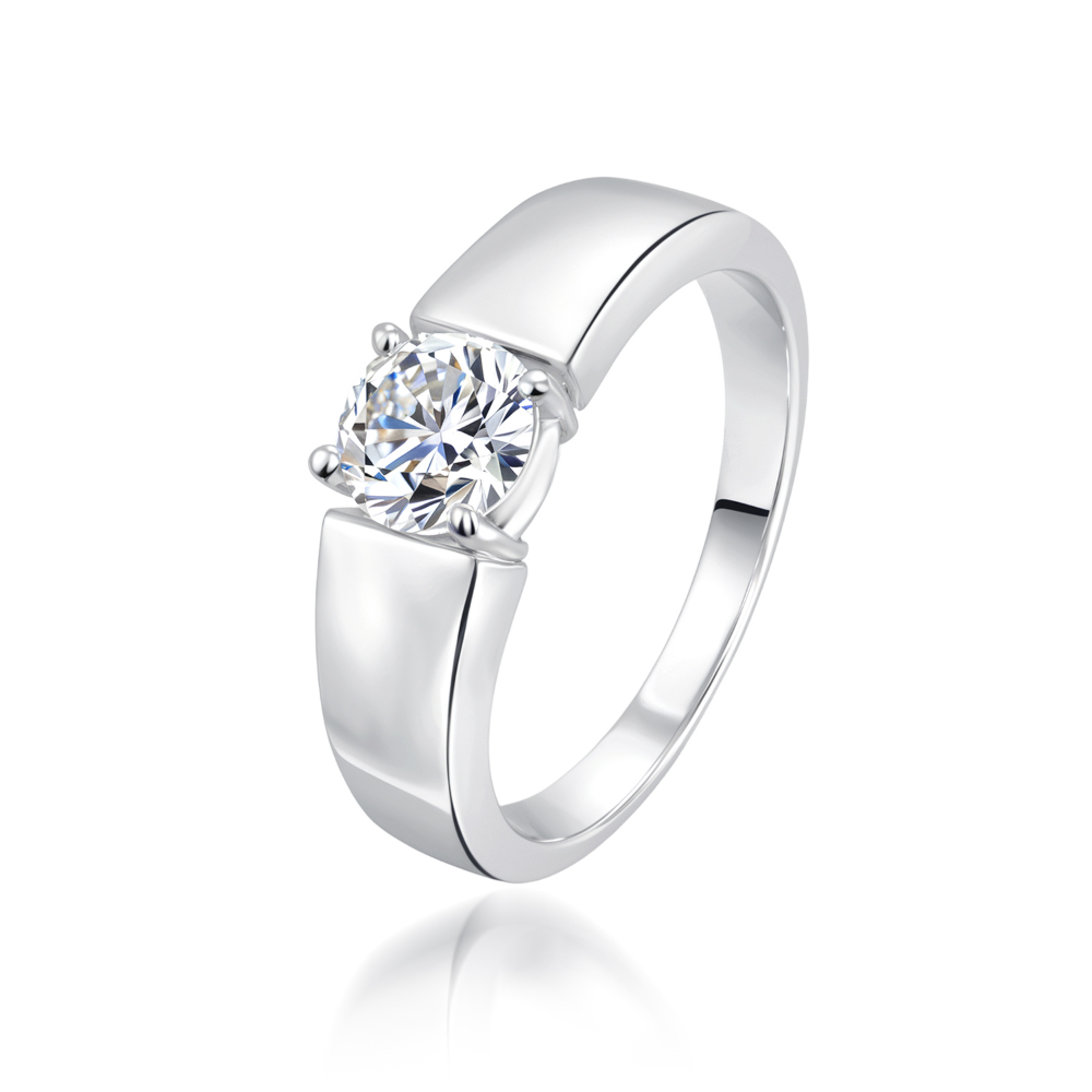Bague solitaire moissanite pour homme, taille ronde