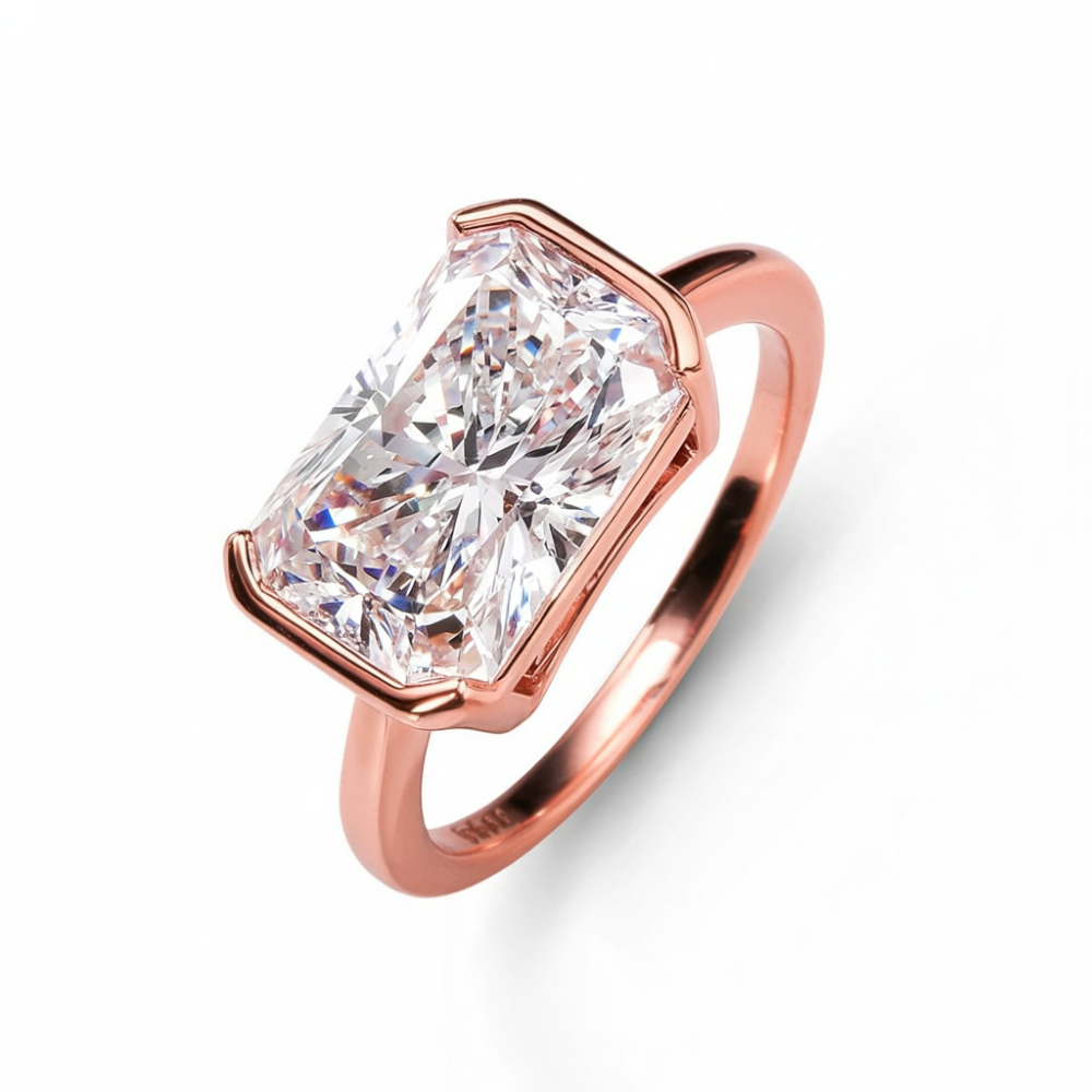 Bague Moissanite 4CT Taille Radiant Sertie Biseau