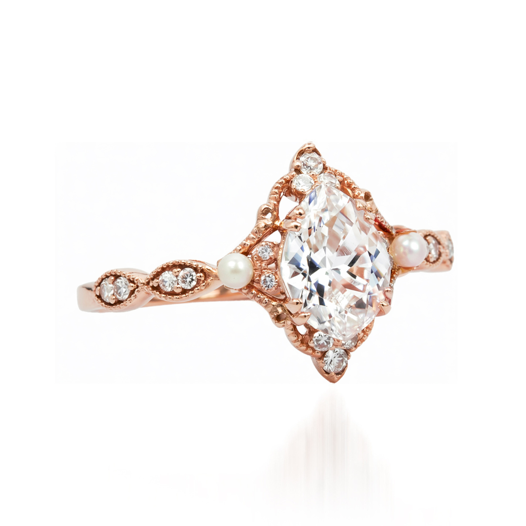 Bague Halo Vintage Diamant & Perle