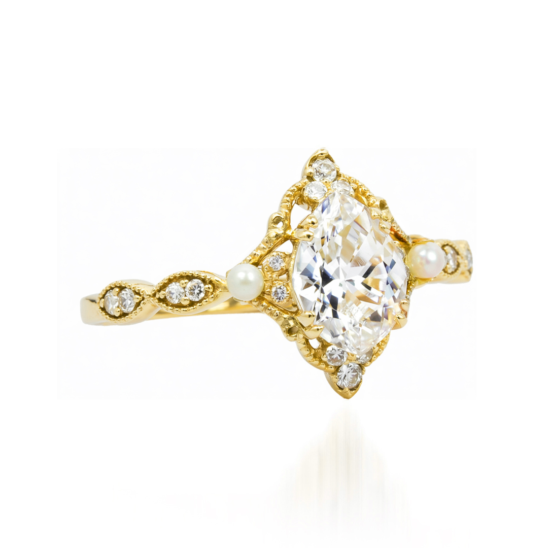 Bague Halo Vintage Diamant & Perle
