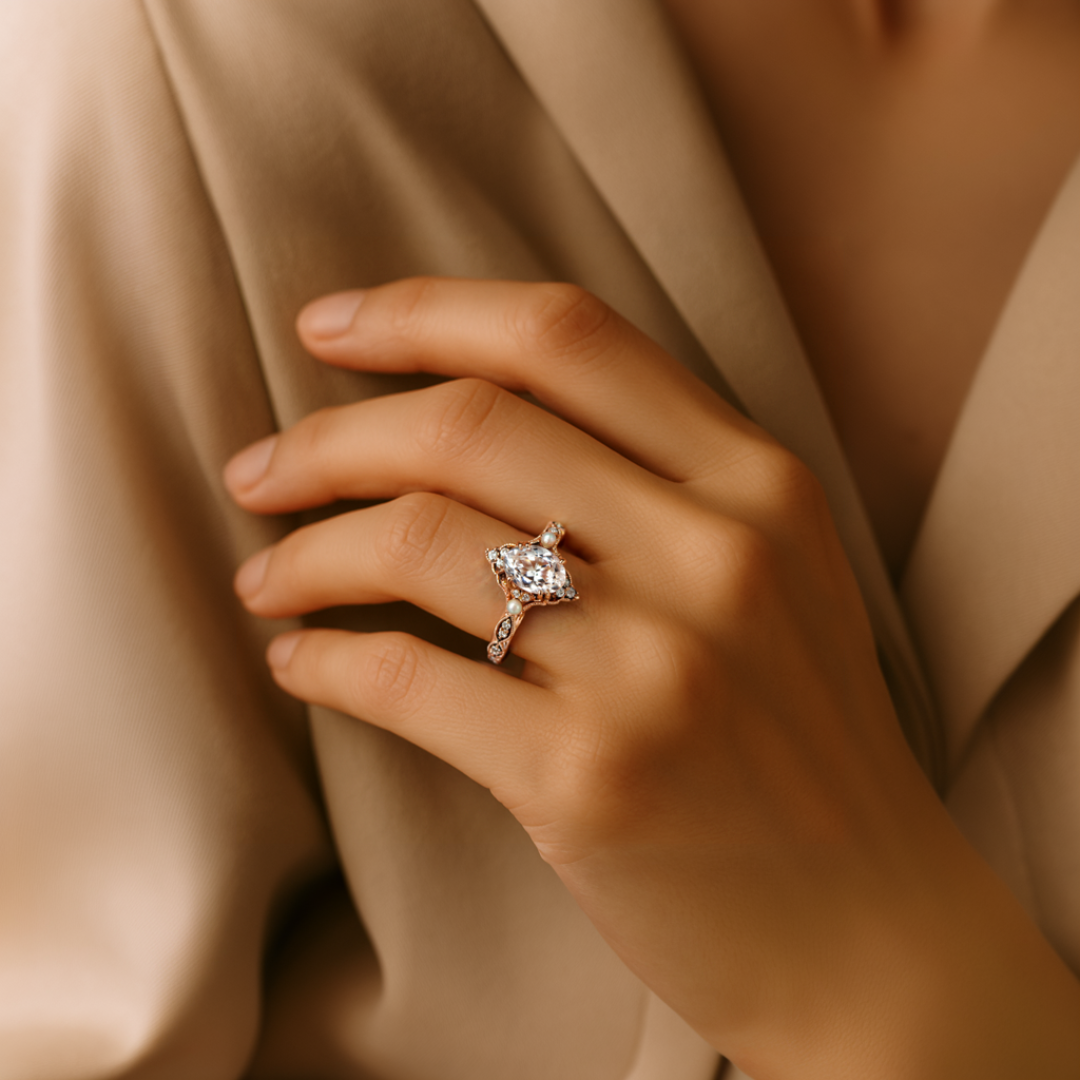 Bague Halo Vintage Diamant & Perle