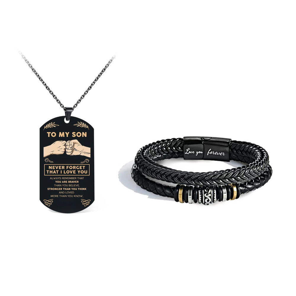 À Mon Fils | Je T'aime Pour Toujours | Ensemble Cadeau Collier & Bracelet