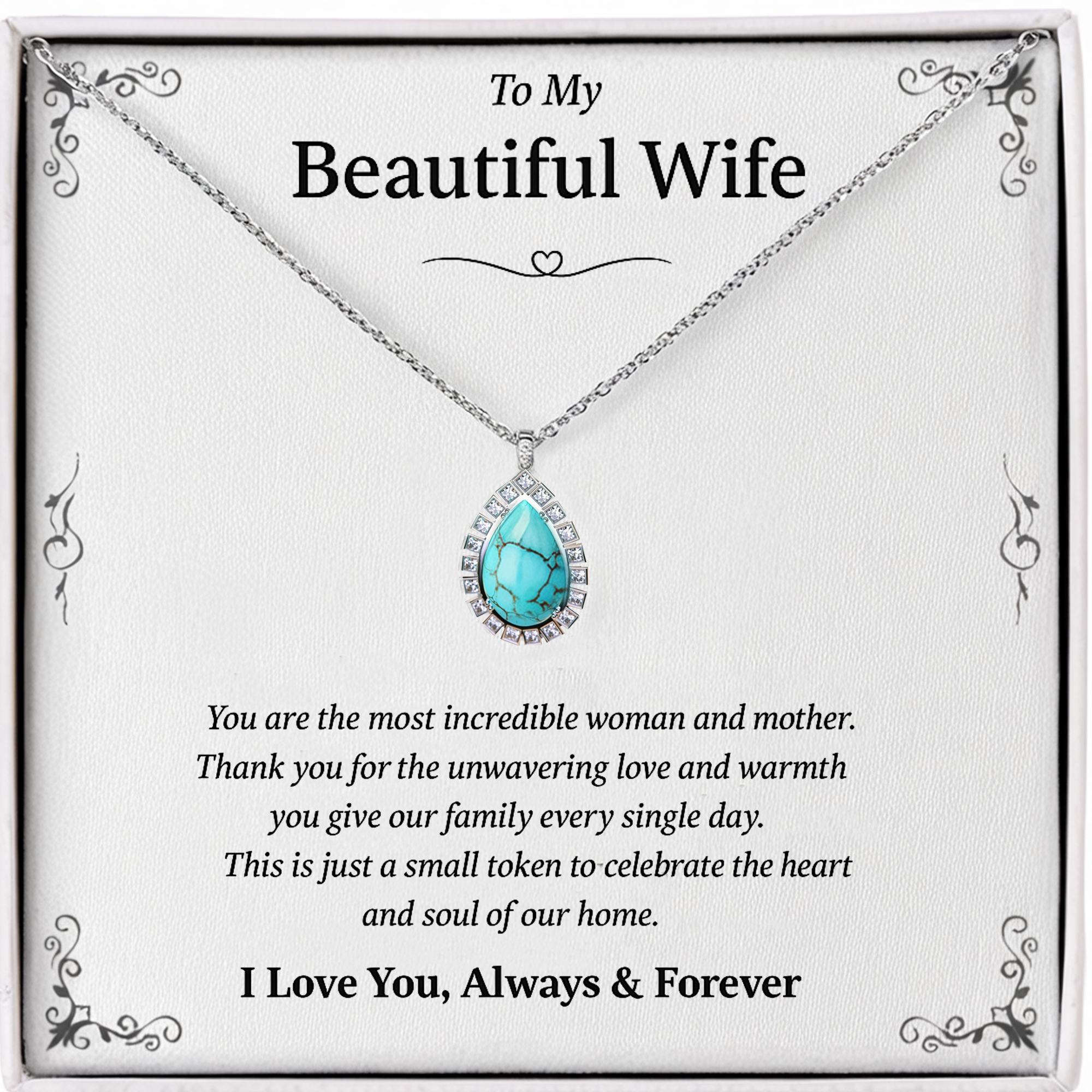 To My Beautiful Wife | Oceanic Turquoise Diamond Necklace