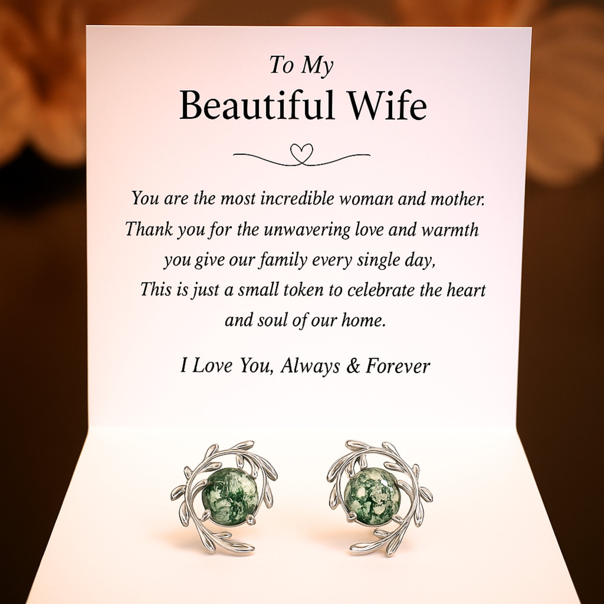 To My Beautiful Wife | Leaf Moss Agate Earrings - S925 Sterling Silver
