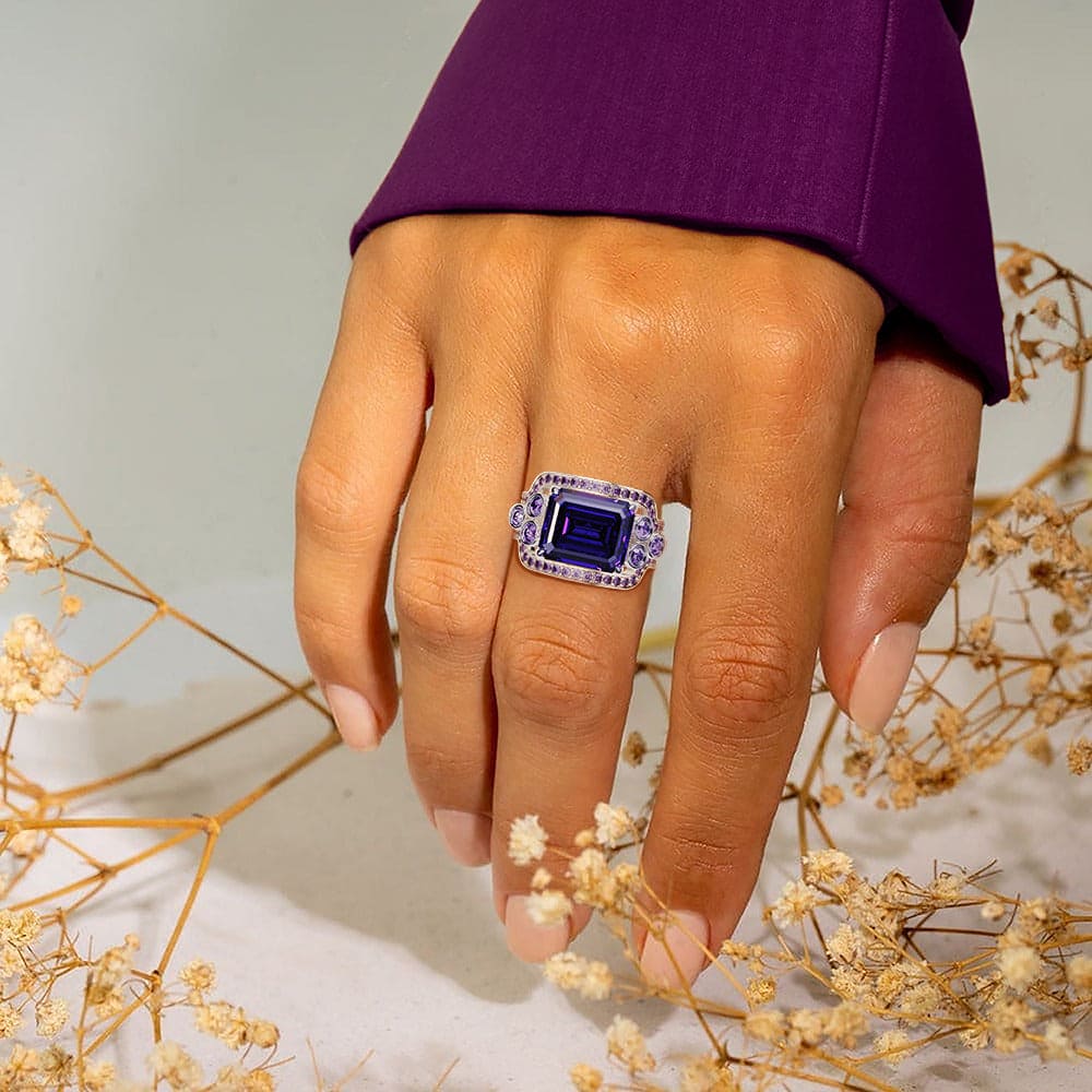 Violet Love : Ensemble de trois bagues taille émeraude - Argent sterling S925