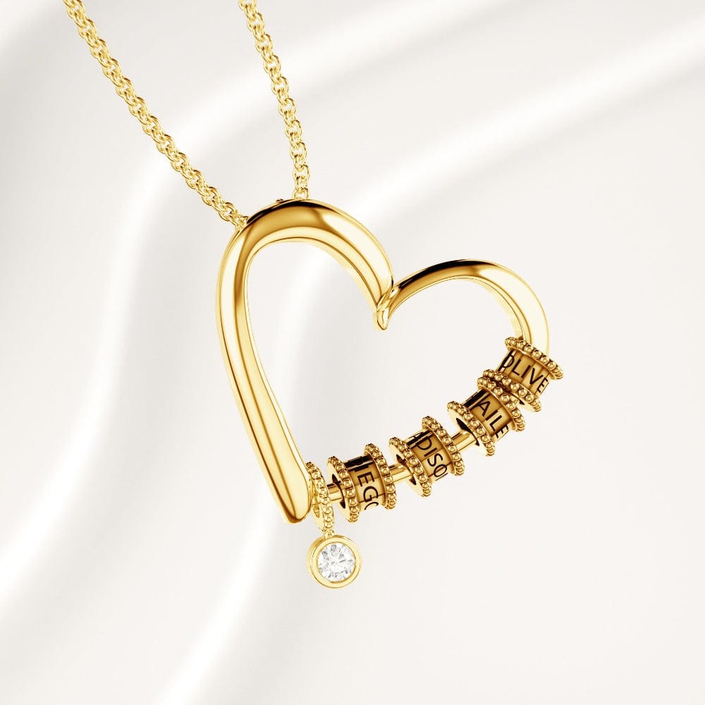 Collier Cœur avec Perles Gravées & Diamant