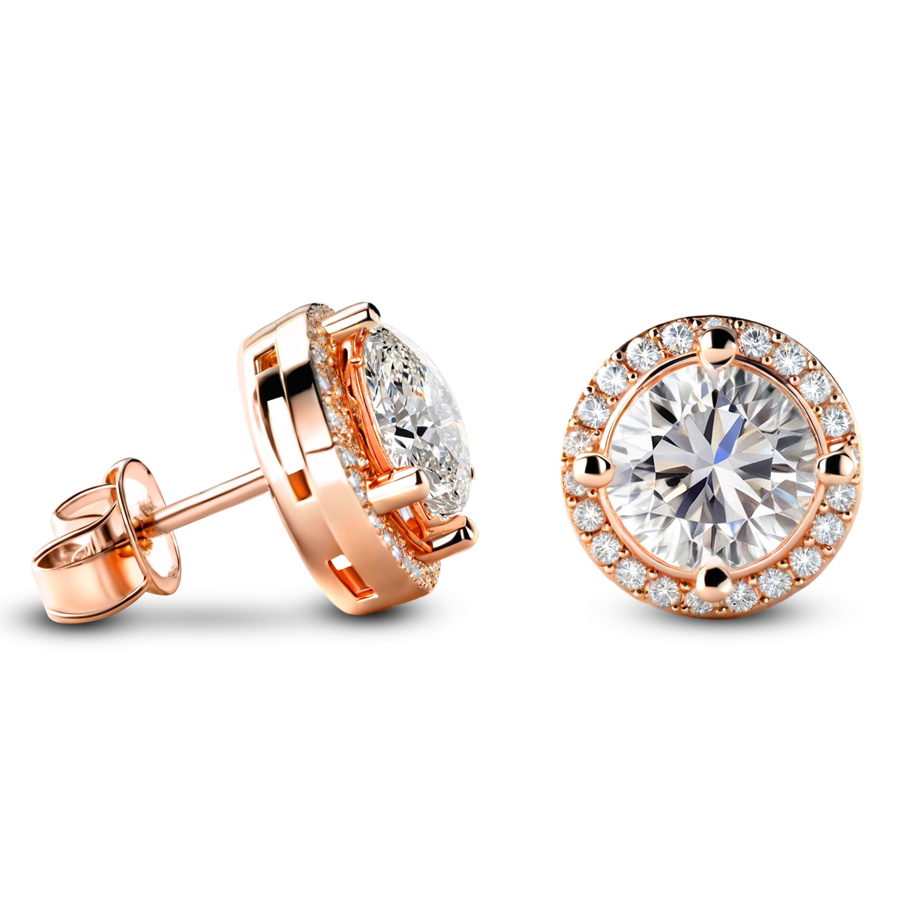 Boucles d'oreilles Eleanor Halo Moissanite Or Rose