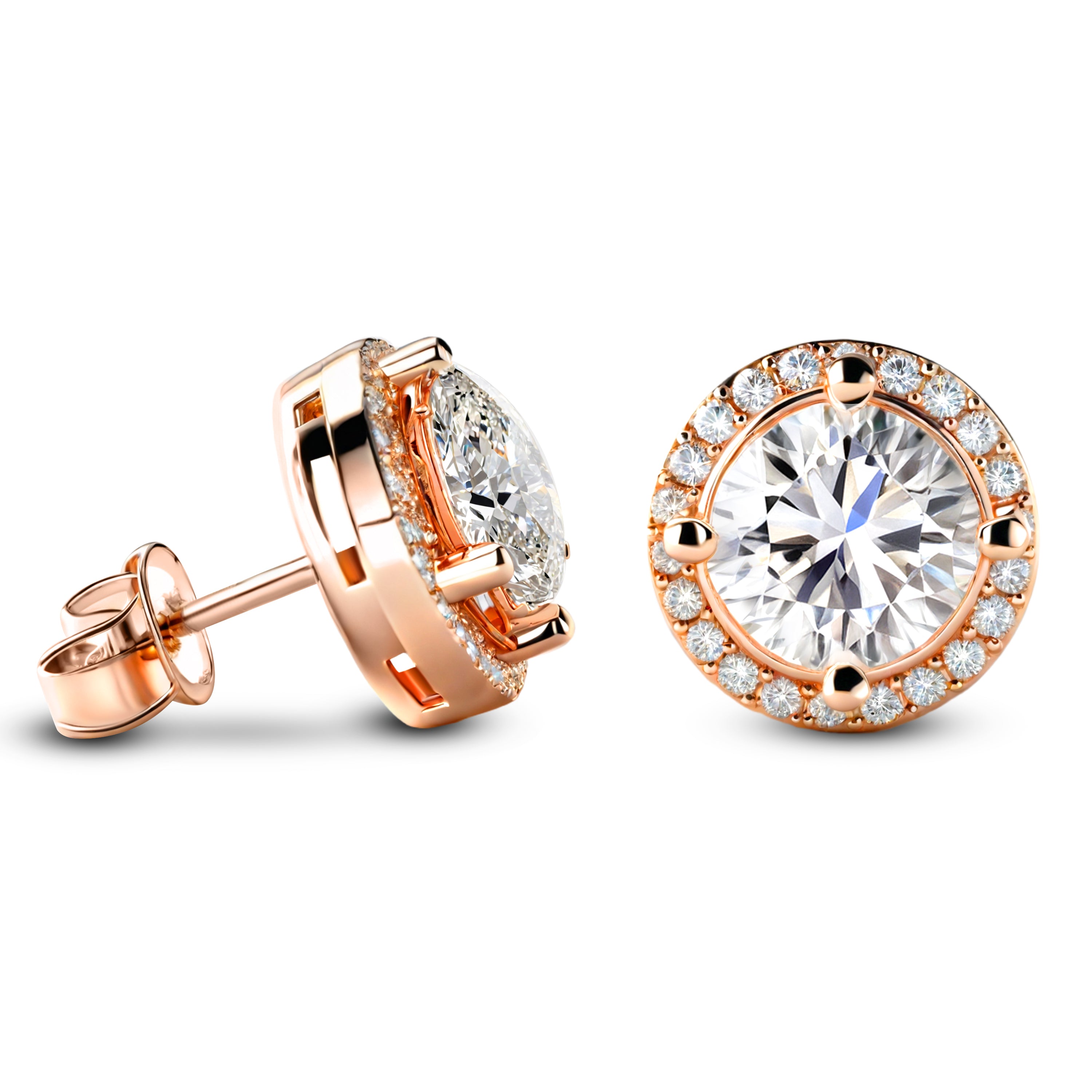 Boucles d'oreilles Eleanor Halo Moissanite Or Rose