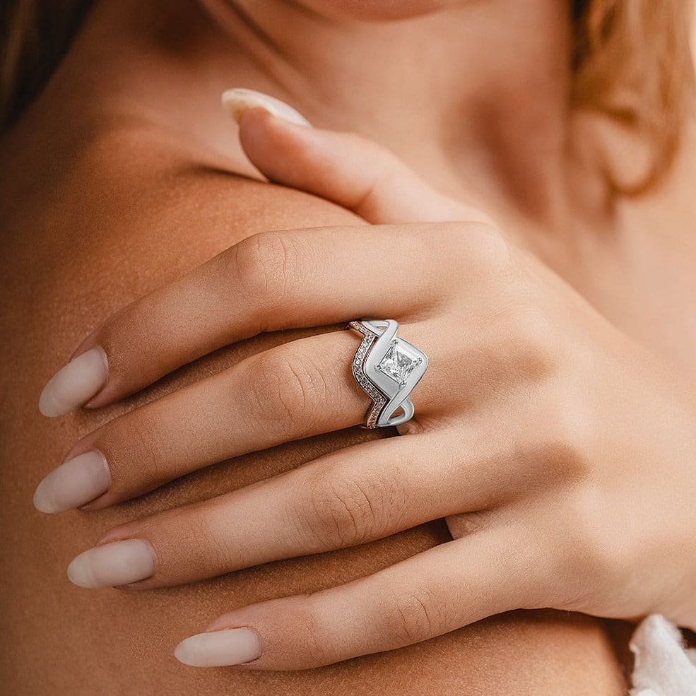 L'Onde de Neige : Ensemble de 2 Bagues - Argent Sterling S925