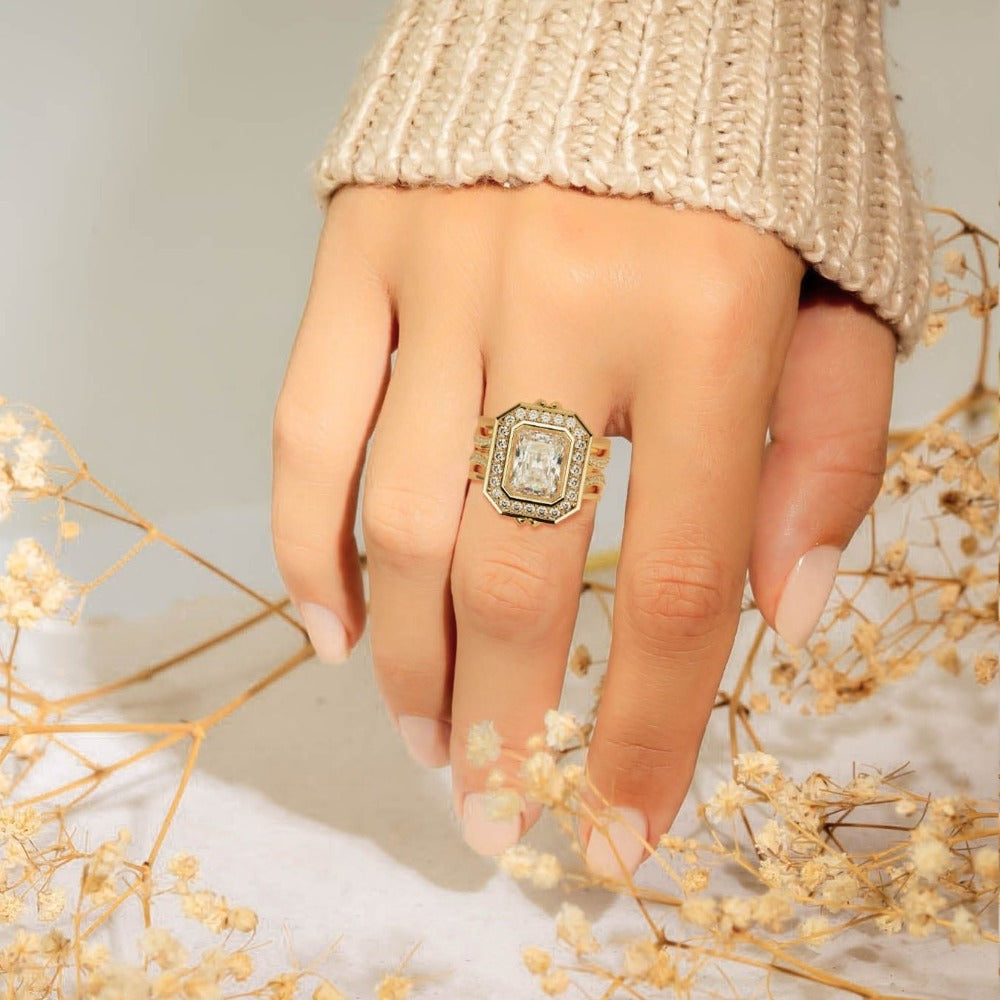 Éclat Élyséen : Bague Diamant Taille Émeraude - Vermeil Or 18K