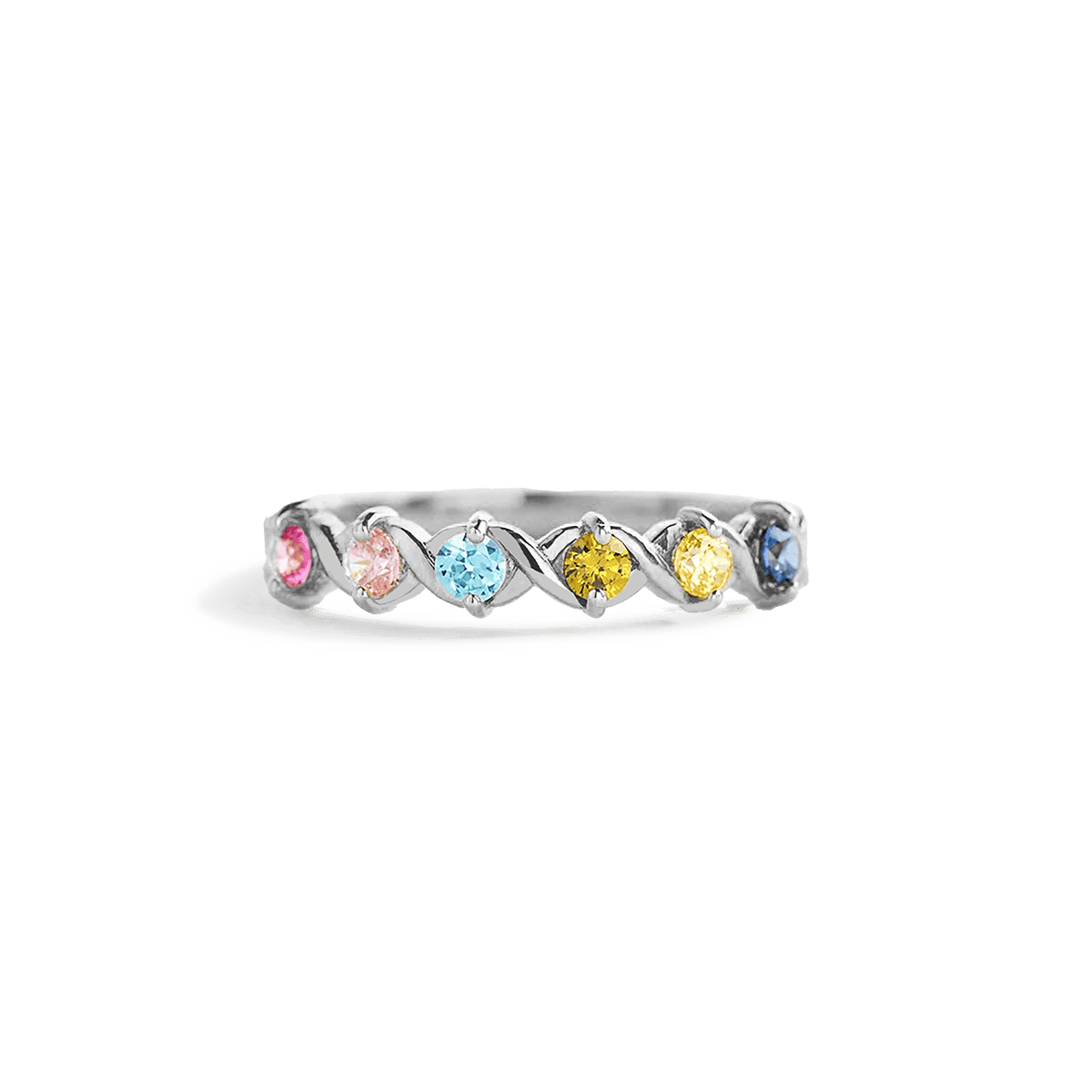 Bague Croissant Personnalisée Pierres de Naissance Familiales - Argent Sterling S925