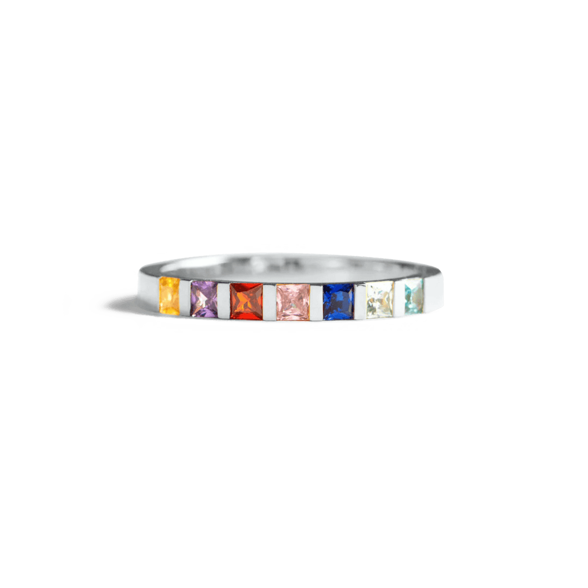 Bague personnalisée pierres de naissance familiales, coupe carrée - Argent Sterling S925